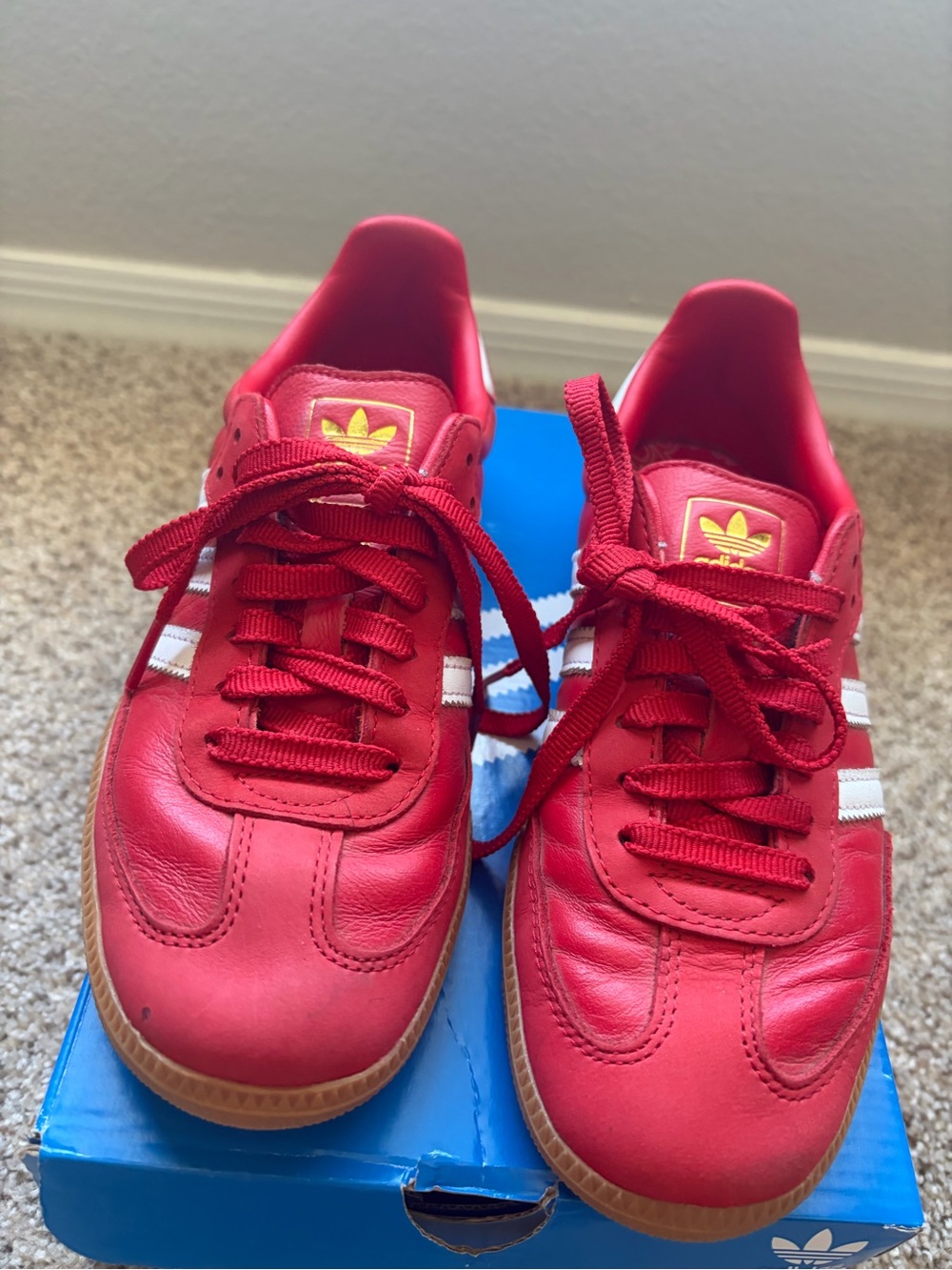 adidas samba Red Sneakers with White Stripes and Gold Logo - Picture 2 of 5